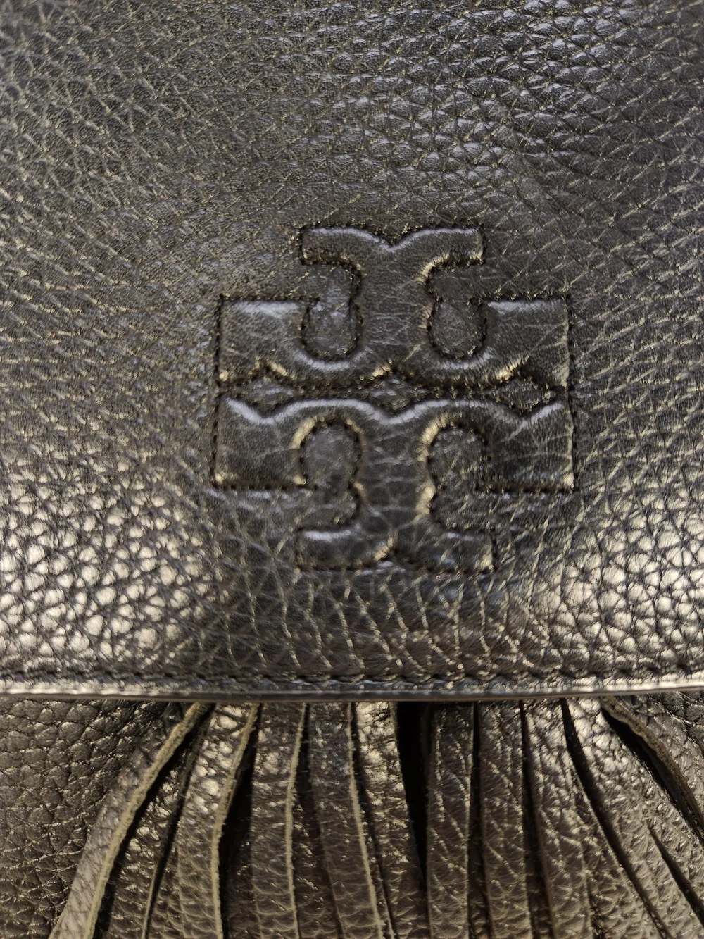 TORY BURCH THEA BLACK PEBBLED LEATHER TASSEL BACKPACK BAG PURSE EXCELLENT